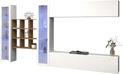 Produktbild von Wohnwand >Benevent< (5-teilig) in Weiß Hochglanz - 350x180x30 (BxHxT)