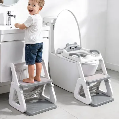 Obrázek produktu pro Dětské toaletní sedátko s odstupňovanou plochou – nastavitelné – stabilní. Tréninkové sedátko na toaletu pro děti s integrovaným stupínkem