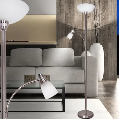 Produktbild von BRILLIANT LED Deckenfluter Lucy  | Standleuchte mit Lesearm | eisen | Metall/Glas | 180 cm | 1x E27 max. 5 W | 1x E14 max. 3 W