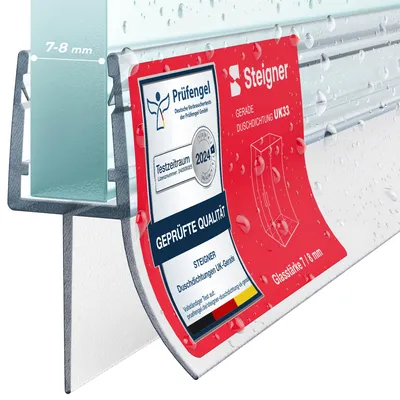 Produktbild von STEIGNER Duschdichtung UK33 160 cm (1 Stk.) Transparent - Dichtung gerade für Eckeinstieg Dusche oder Fünfeckdusche mit Duschtür 7-8 mm - Wasserdicht, Langlebiges Material, Ästhetisches Finish