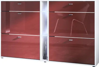 Produktbild von Vladon Schuhschrank Schuhkipper Today 155,5 x 95 x 28 cm, mit weißer LED Beleuchtung,  Germany, Korpus in Weiß matt, Fronten in Bordeaux Hochglanz