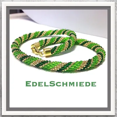Produktbild von Glasperlenkette gehäkelt mit 925 Silber (verg.) 42cm Unikatschmuck