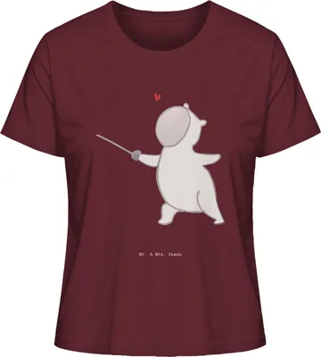 Produktbild von Mr. & Mrs. Panda Kurzarmshirt Damen Panda Fechten Größe S - Burgundy - Geschenk, T-Shirt, Oberteil, Fecht Club, Shirt, Baumwoll, Fechter Bund, Basic, Verein