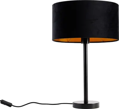 Produktbild von QAZQA - Modern Tischleuchte I Tischlampe I Lampe I Leuchte Schwarz mit ovalem Samt-Schirm Schwarz 35cm - Simplo I Wohnzimmer I Schlafzimmer - Stahl Rund - LED geeignet E27