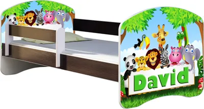 Image de ACMA lit d'adolescent lit d'enfant lit junior set complet avec matelas sommier à lattes et protection contre les chutes wengé 01 Zoo nom 160x80