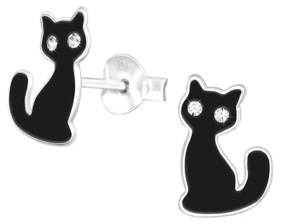 Produktbild von Ohrstecker „Schwarze Katze“: Kinder Ohrringe Silber 925