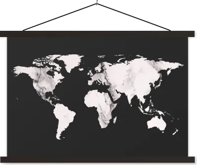 Produktbild von MuchoWow® Textilposter Weltkarte - Marmor - Weiß 120x80 cm mit schwarzem Rahmen - Wanddeko
