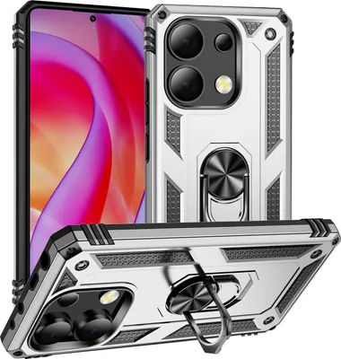 Produktbild von Schutzhülle für Xiaomi Redmi Note 13 4G Dual Layer Robust Militäre Fallschutz Hülle mit Ringhalterung Ständer Silber