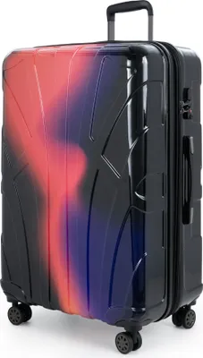 Produktbild von Suitline - Hartschalenkoffer XL mit Dehnfalte Hartschale Hochglanz Farbverlauf, großer Reisekoffer Aufgabegepäck Packvolumen max.110 L, 4 Rollen, TSA, Glossy ,Neon Red