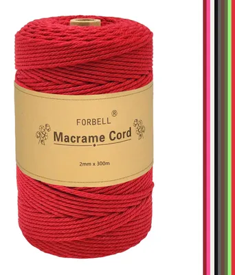 Image de Cordon de macramé - Ficelle en coton pour travaux manuels créatifs - Rouge - 2 mm x 300 m