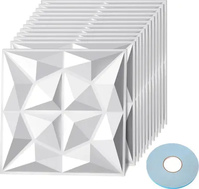 Immagine prodotto di TolleTour 12 pezzi Pannelli 3D Pannelli da parete in cloruro di polivinile PVC - Pannelli per pareti e soffitti - 30x30 cm (0,9 m²) - Leggeri, flessibili e facili da installare - Bianco - Con nastro biadesivo