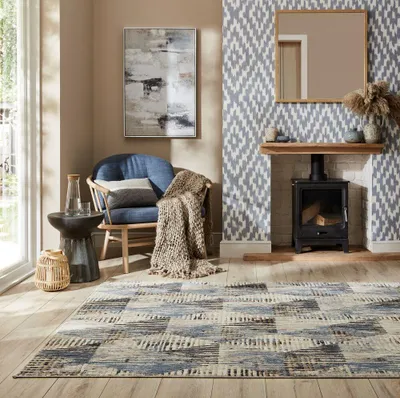 Stilvoller Teppich in Blau-Grau - aus Polyester - pflegeleicht_Blau-Grau_Rechteckig_#sku_BARK503119375943-BARK503119375944-BARK503119375945-BARK503119375946#