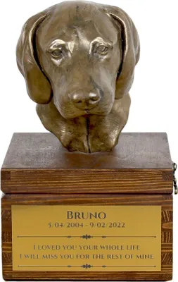 Produktbild von Weimaraner, Weimaraner Vorstehhund - Eine Ascheurne für Hunde mit einer Statuette, eine kleine Urne für Hunde, eine personalisierte Urne mit dem Porträt eines Hundes von der Marke Art-Dog.