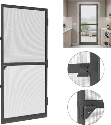 Obrázek produktu pro XMTECH Síť proti hmyzu Dveře s hliníkovým rámem Sklolaminátová tkanina Ochrana proti hmyzu Ochrana proti komárům 120 x 240 cm Černá