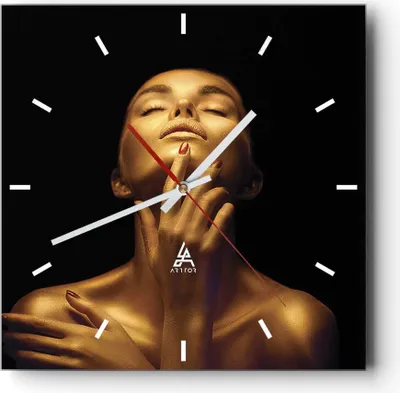 Produktbild von Wanduhr - Quadrat - Glasuhr - Gold Frau Stück - 40x40cm - Schleichendes Uhrwerk - Lautlos - zum Aufhängen bereit - Dekoration Modern - Wanddekoration aus Glas - C3AC40x40-4573