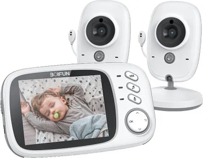 Produktbild von BOIFUN Babyphone mit 2 Kameras, 3,2" Babyphone mit Temperaturüberwachung, Gegensprechanlage, Schlaflied, VOX (Kann nicht 2 Kameras gleichzeitig sehen)