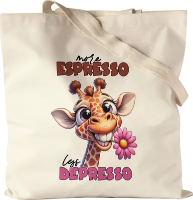 Produktbild von More espresso less depresso Jutebeutel lustiger Spruch Kaffee Espresso Giraffe