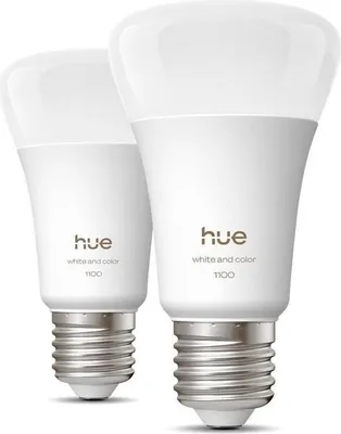 Image de Ampoules LED Connectées Philips Hue A60, E27, Lumière Blanche et Colorée, 8,1W, 1100 Lumens, Pack de 2