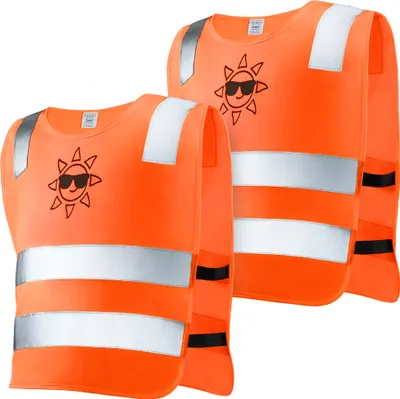 Produktbild von 2er Warnweste Kinder Set - 𝗦𝘁𝗮𝗿𝗸 𝗦𝗶𝗰𝗵𝘁𝗯𝗮𝗿 Orange - Universal Größe Für Kids von 2-12 Jahren -  EN 17353:2020