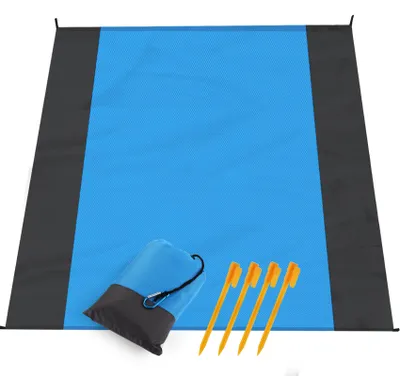 Produktbild von Stranddecke Wasserdicht Sanddicht, 200 X 210 cm, Faltbar Tragbar, mit Tasche, Festen Stiften und Karabinerhaken, Für Picknick, Wandern, Camping (Blau)