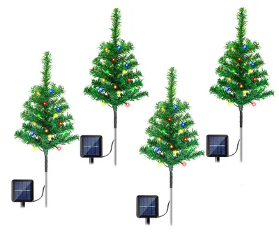 Produktbild von Vigevee Solar Weihnachtsbeleuchtung 4er Set mit 4 Weihnachtsbäumen, 80 bunten LEDs, 8 Leuchtmodi und IP65 Schutz
