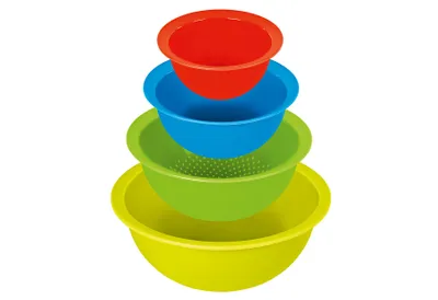 Produktbild von Rotho Caruba 4er Set bestehend aus 3 Schüsseln und 1 Seiher, Kunststoff (PP) ohne BPA, Mehrfarbig, 30.0 x 30.0 x 13.0 cm