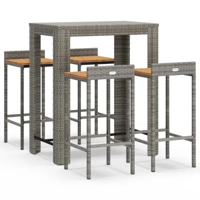 Immagine prodotto di set bar da giardino 5 pezzi in poly rattan grigio e legno massiccio di acacia