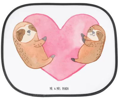 Produktbild von Mr. & Mrs. Panda Sonnenblende Auto Faultiere Herz - Weiß - Geschenk, hitzeschutz, Hochzeitstag, Freundin, für Partner, Valentinstag, Frauen, sonnenschutz saugnapf