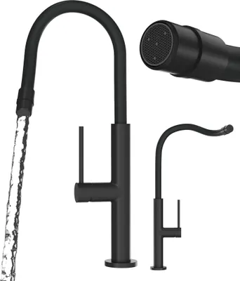 Produktbild von Granitan | Küchenarmatur Oti - Schwarz - Auslaufreichweite 18–24 cm - 360° Schwenkbar - Einbauöffnung 35 mm