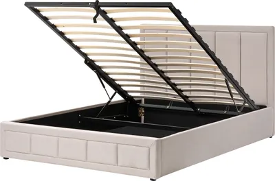 Produktbild von BELIANI Bett Beige Stoff Gesteppt mit Lattenrost 160 x 200 cm Hochklappbar Bettkasten Stauraum Hohes Kopfteil Modern Schlafzimmer Polsterbett