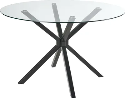 Produktbild von BELIANI Esstisch Sicherheitsglas / Schwarz Metallbeine ⌀ 120 cm Rund für 4 Personen Kreuzfuß Modernes Stil Wohnzimmer Esszimmer