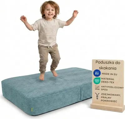 Zdjęcie produktu dla Pillows24 – Poduszka do skakania dla dzieci | 70x110x17 cm | Trampolina domowa dla dzieci ze sprężynami i pianką | Zdejmowany pokrowiec sztruksowy