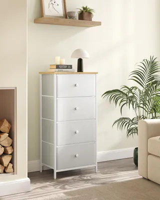 Produktbild von Songmics Kommode, 4 Schubladen, Stoff & Metall, Weiß-Eichenfarben, 0,917 x 0,45 x 0,3 m, mit Kippschutz, 7,1 kg