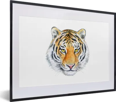 Produktbild von MuchoWow® MuchoWow® Gerahmtes Poster Tiger - Kopf - Gelb 40x30 cm - Poster mit zchwarzem Bilderrahmen - Bilderrahmen - Poster im Rahmen