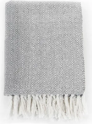 Produktbild von vidaXL Überwurf Baumwolle Fischgrätenmuster 160x210 cm Grau
