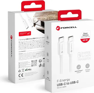 Image de FORCELL Câble type C vers type C QC4.0 3A/20V PD60W C338 50cm blanc