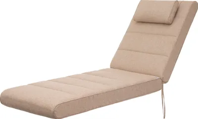 A beige chaise lounge with a headrest on a white background.