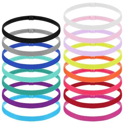 Produktbild von Bewudy 15 Stück Sport Haarband, Stirnband Nicht Rutschend Dünn Antirutsch Elastische Stirnbänder Sport Haarband Silikon für Kinder Schweissband Stirnbänder Uni für Fitnessstudio FußBall Yoga