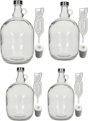 Produktbild von 4 x Gärballon 3 L – Glasballon mit Gärröhrchen & Gummikorken, Metallverschluss, ideal für Wein, Bier, Cider, Likör, Fermentation