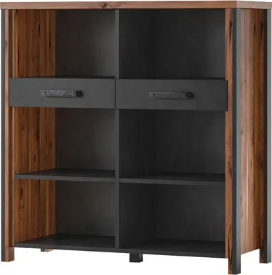 Productafbeelding van Buffet open WINDSOR - Donker eiken en antracietgrijs - 6 vakken, 2 laden - 106.9 x 110.2 x 44 cm