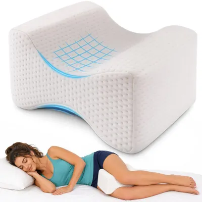 Produktbild von Orthopädisches Knie- und Beinpolster aus Memory-Schaum, Linomag®, ergonomische Unterstützung für die Ausrichtung der Wirbelsäule, Hüften und Knie, reduziert Gelenkdruck, abnehmbarer Bezug, Weiß