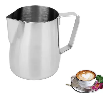 Image de Pichet en acier inoxydable – Avec un bec verseur pour la mousse de lait – Idéal pour la préparation de cappuccinos et de lattes – 600 ml