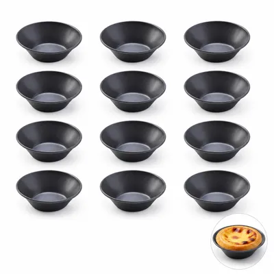Produktbild von Portugiesische Eierkuchen Backformen 12er Set Kohlenstoffstahl Antihaft Mini Tartelette Förmchen für Cheesecake Muffins Dessert