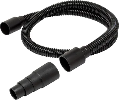 A black flexible hose with two connectors, one of which is a stepped adapter, is shown against a white background.