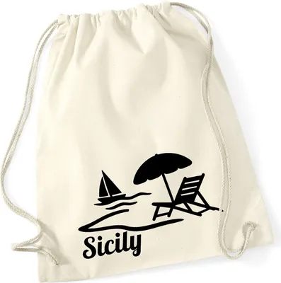 Produktbild von Huuraa Turnbeutel Sicily Italien 12 Liter Natural Baumwolle Rucksack Geschenkidee