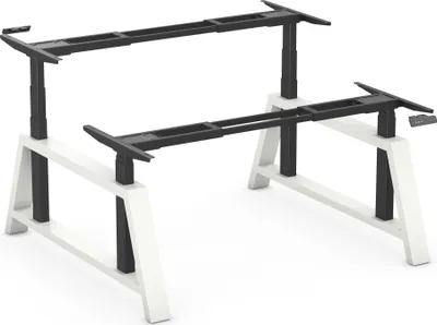 Produktbild von Worktrainer - OakDesk Duo Höhenverstellbarer Schreibtisch - Elektrisches Gestell für 2 Personen - Höhe 73,5-137,5 cm - Breite 107,5-180 cm - Schwarz/Weiß - Linak DPG-Memory-Funktion