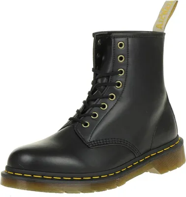 Produktbild von Dr. Martens 1460 8 Ösen Stiefel Damen Felix Rub Off Vegan Schwarz EU 38 mit 4 cm Absatzhöhe, 3 cm Plateauhöhe, 9 cm Schafthöhe (Größe 37), Goodyear-Rahmennaht und AirWair™ Sohle