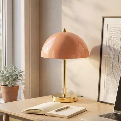Produktbild von Opviq, Moderne Tischlampe mit Metallkörper, Salmon und Gold, 35 cm hoch, Ø25 cm, 100 cm Kabel mit Schalter, E27 Fassung, max. 40 W, IP20, ideal für stilvolle Wohnräume.