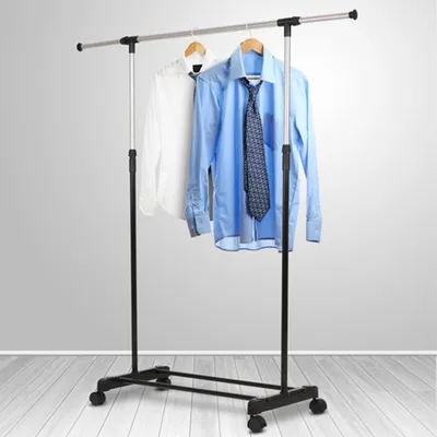 Immagine prodotto di Porta abiti su ruote, con binari regolabili (altezza da 90 a 158 cm, larghezza da 80 a 145 cm), e carrello estraibile per trasportare i vestiti