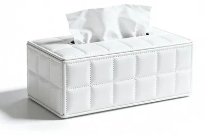 Immagine prodotto di Contenitore per fazzoletti in ecopelle, colore bianco, dimensioni 25x14x9,5 cm, con chiusura magnetica